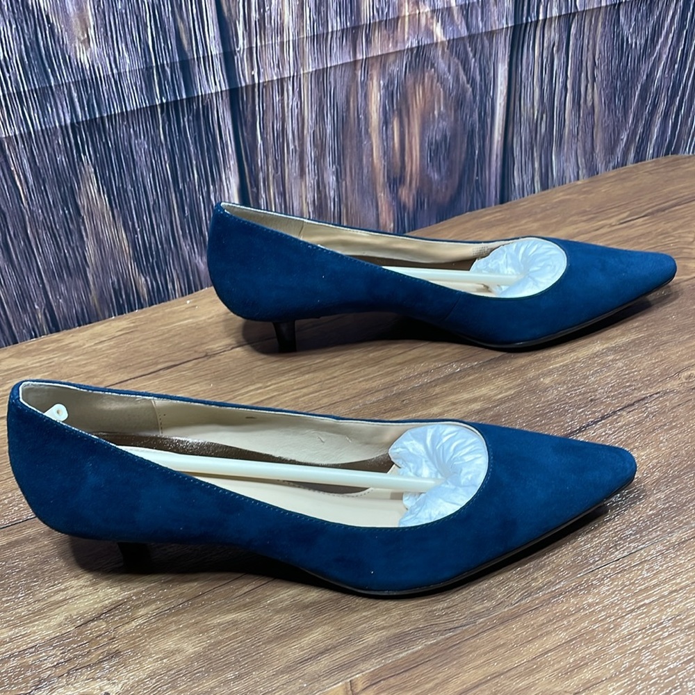 Calvin Klein Navy Blue Suede Pointed Toe Kitten Heels